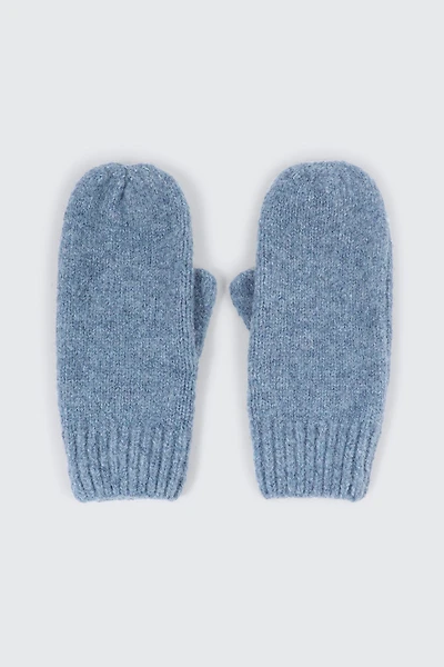 Ardene Fleece Lined Chunky Knit Mittens in Medium Blue | Polyester/Nylon/Elastane
