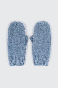 Ardene Fleece Lined Chunky Knit Mittens in Medium Blue | Polyester/Nylon/Elastane
