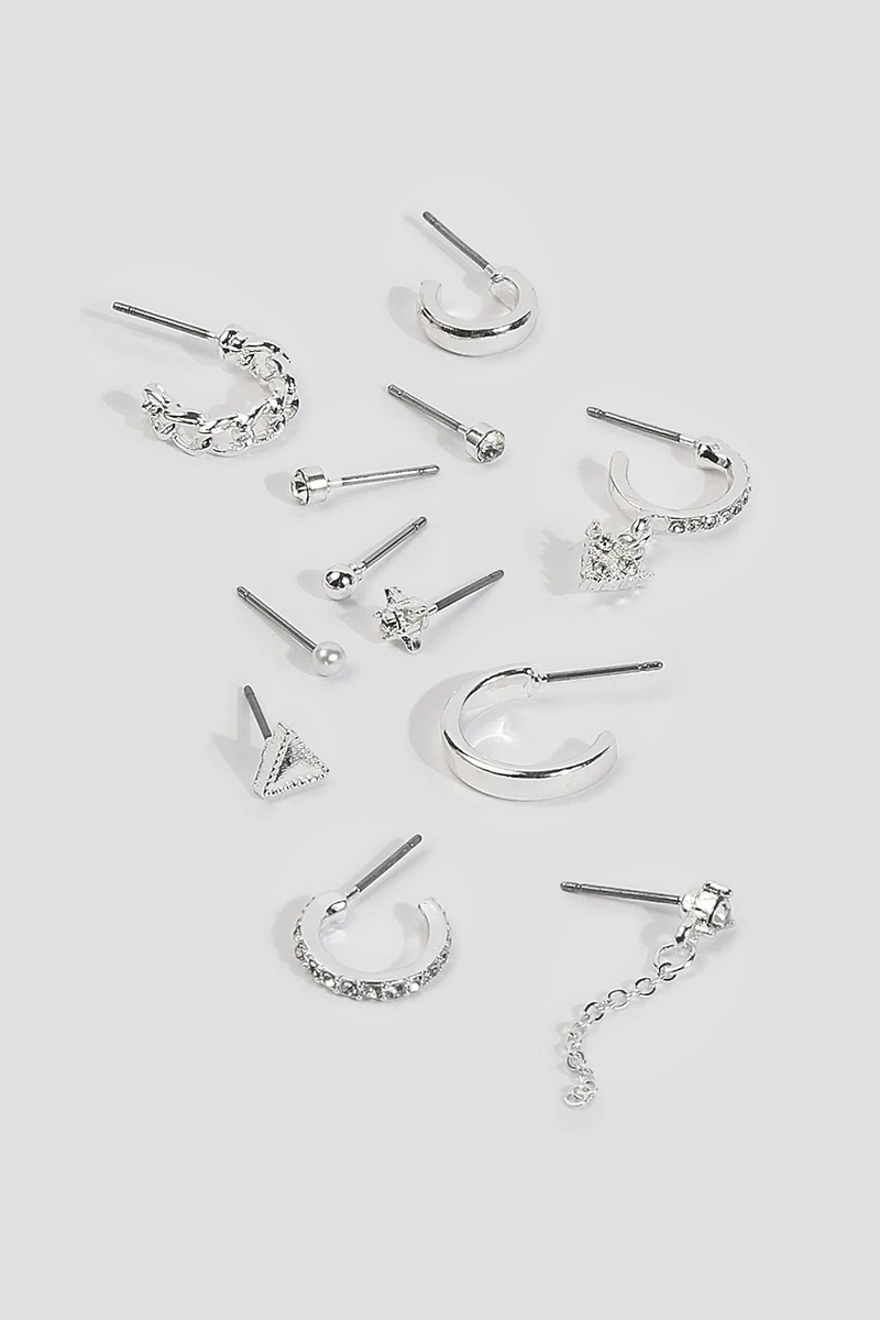 Ardene 12-Pack of Gold Toned Mix Earrings in Silver | Stainless Steel