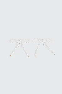 Ardene Pearl Bow Shape Earrings in White | Stainless Steel