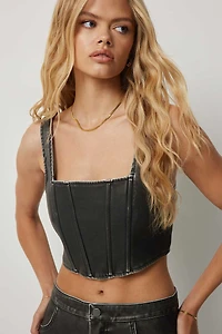 Bustier ultracourt en faux cuir délavé