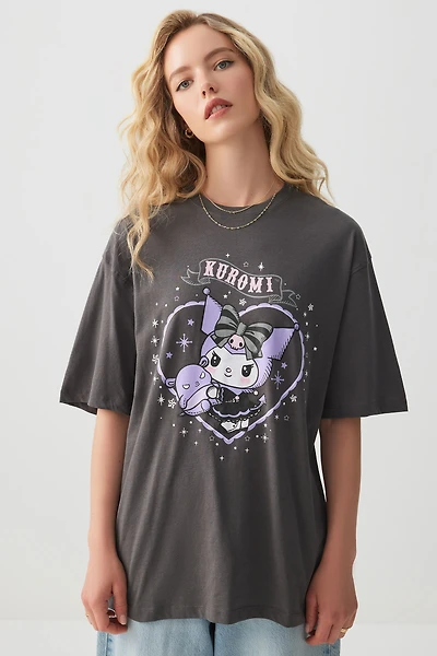 Ardene Oversized Kuromi T-Shirt in Black | Size | 100% Cotton