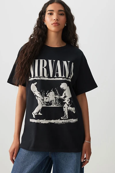 Ardene Oversized Nirvana T-Shirt in Black | Size Small | 100% Cotton