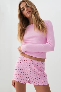Ardene HUSHKNIT Rib PJ Shorts in Light Pink | Size | Polyester/Elastane | Eco-Conscious