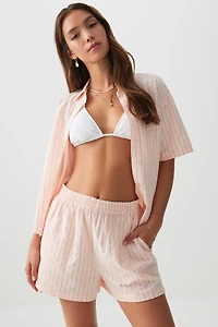 Ardene Striped Boxer Shorts in Light Pink | Size Large | Polyester/Polyamide/Viscose