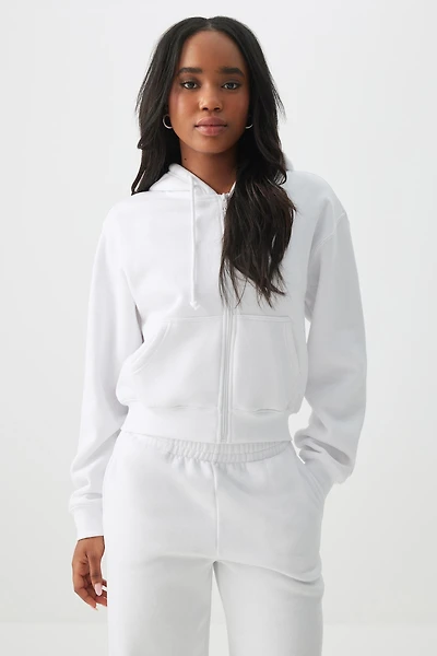 Ardene MADESOFT Fleece Short Zip Up Hoodie in Coconut Bliss | Size Large | Polyester/Cotton | Eco-Conscious