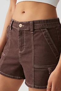 Short midi taille haute à coutures contrastantes