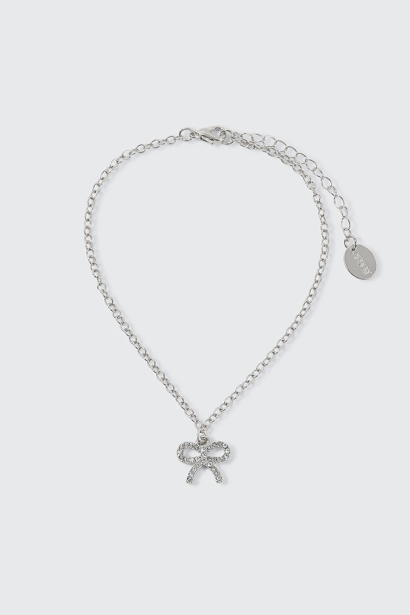 Ardene Bow Ankle Bracelet in Silver
