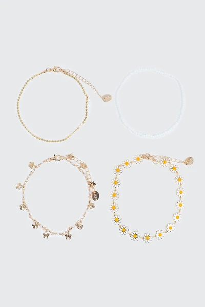 Lot de 4 bracelets de cheville à marguerites