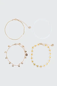 Lot de 4 bracelets de cheville à marguerites