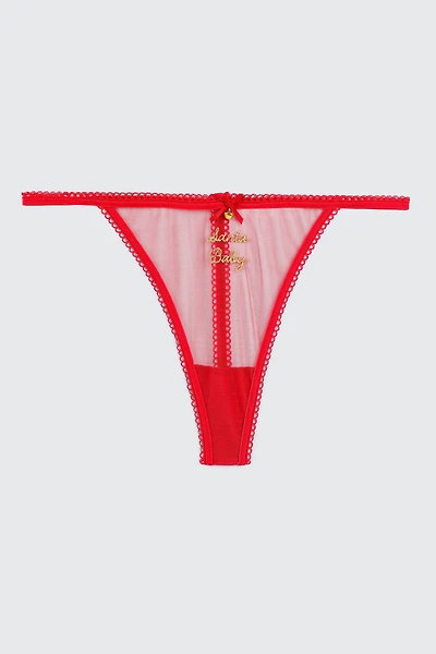 Ardene Luxe String Panty with Bell Detail in Red | Size | Nylon/Elastane
