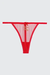 Ardene Luxe String Panty with Bell Detail in Red | Size | Nylon/Elastane