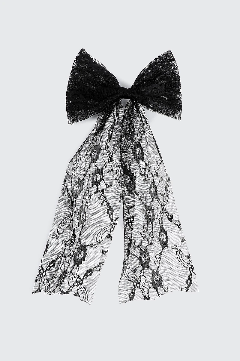 Ardene Lace Hair Bow in Black