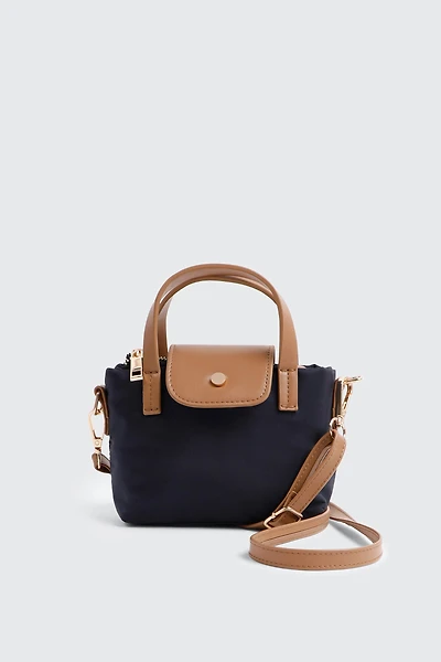 Ardene Kids Mini Nylon Tote Bag with Faux Leather Straps in Dark Blue | Faux Leather/Polyester/Nylon