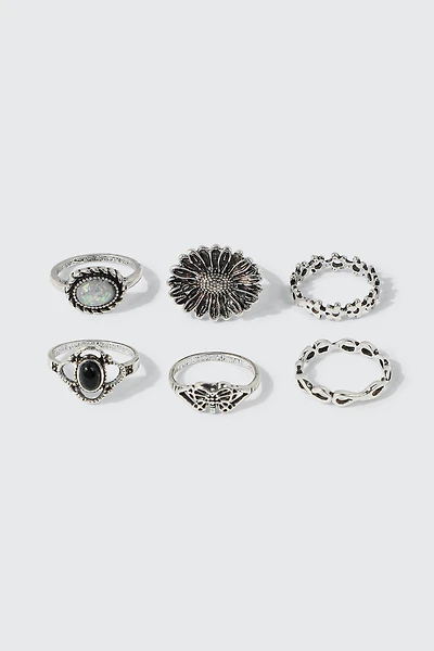 Ardene 6-Pack Antic Silver Assorted Rings | Size Small