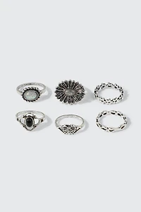 Ardene 6-Pack Antic Silver Assorted Rings | Size Small