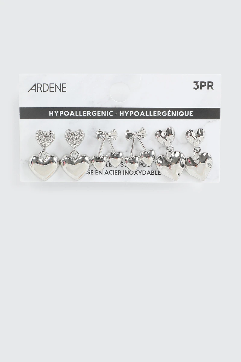 3 paires de boucles d'oreilles cœurs et cerises