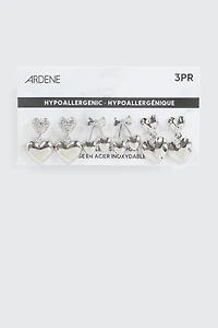 3 paires de boucles d'oreilles cœurs et cerises