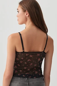 Camisole corset en maille filet imprimée