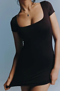 Ardene Contour Square Neck Mini Dress in Brown | Size | Elastane/Polyamide