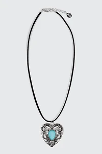 Ardene Cord Necklace with Filigree Heart Pendant in Silver | Faux Suede