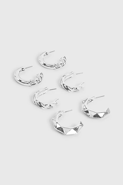 Ardene 3-Pack Assorted Hoop Earrings in Silver | Stainless Steel