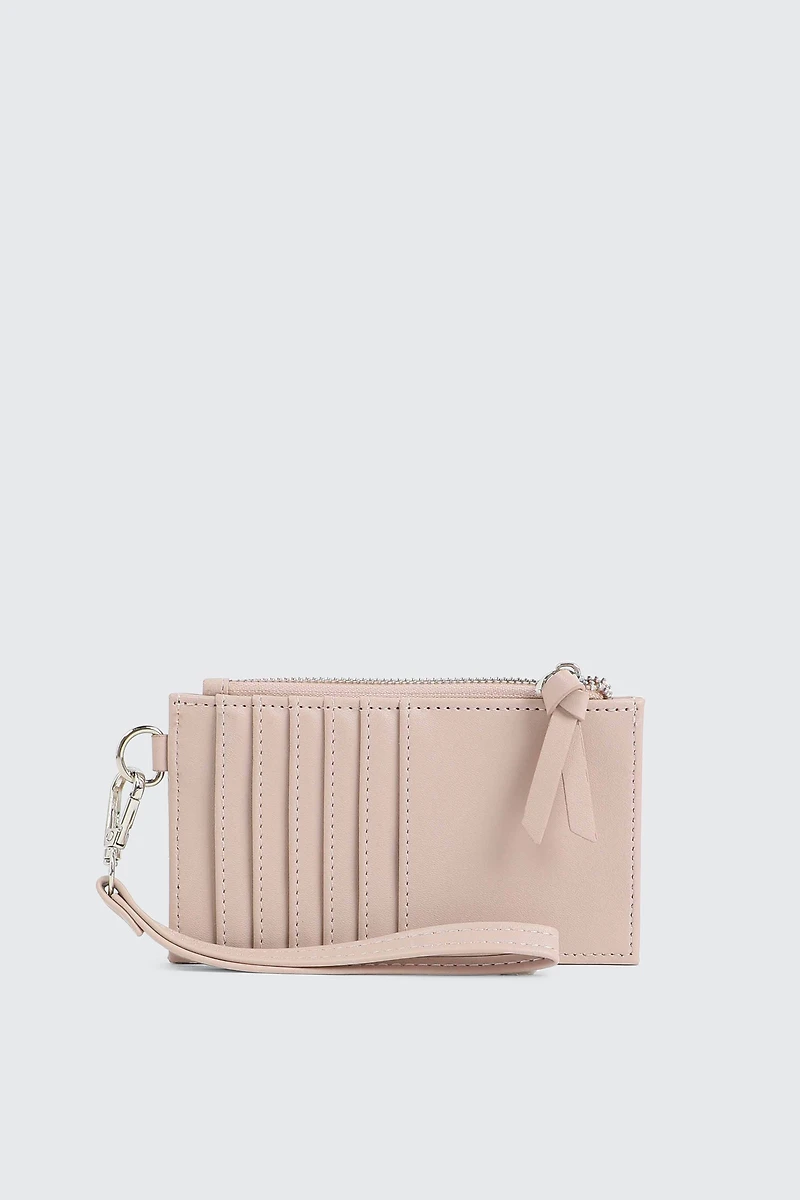 Ardene Topstitched Flat Wallet in Light Pink | 100% Recycled Polyester/Faux Leather | Eco-Conscious
