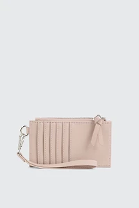 Ardene Topstitched Flat Wallet in Light Pink | 100% Recycled Polyester/Faux Leather | Eco-Conscious