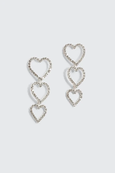 Ardene Rhinestone Heart Trio Earrings in Silver | Stainless Steel