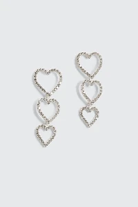 Ardene Rhinestone Heart Trio Earrings in Silver | Stainless Steel