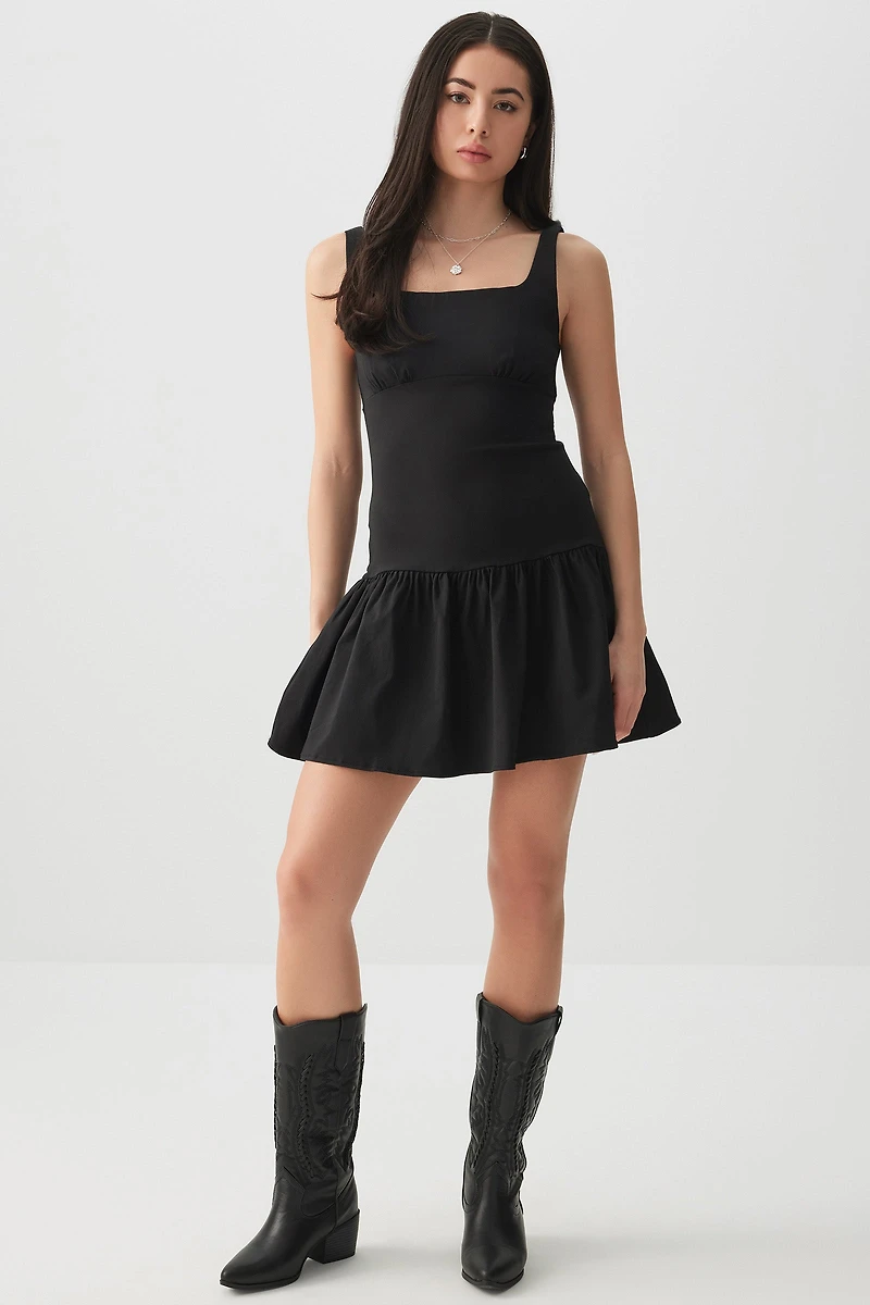 Ardene Dropped Waist Mini Tank Dress in Black | Size Large | Elastane/Polyamide/Viscose