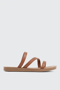 Ardene Strappy Flat Sandals in Cognac | Size | Faux Leather