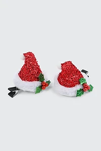 Ardene 2-Pack Santa Hat Hair Clips in Red