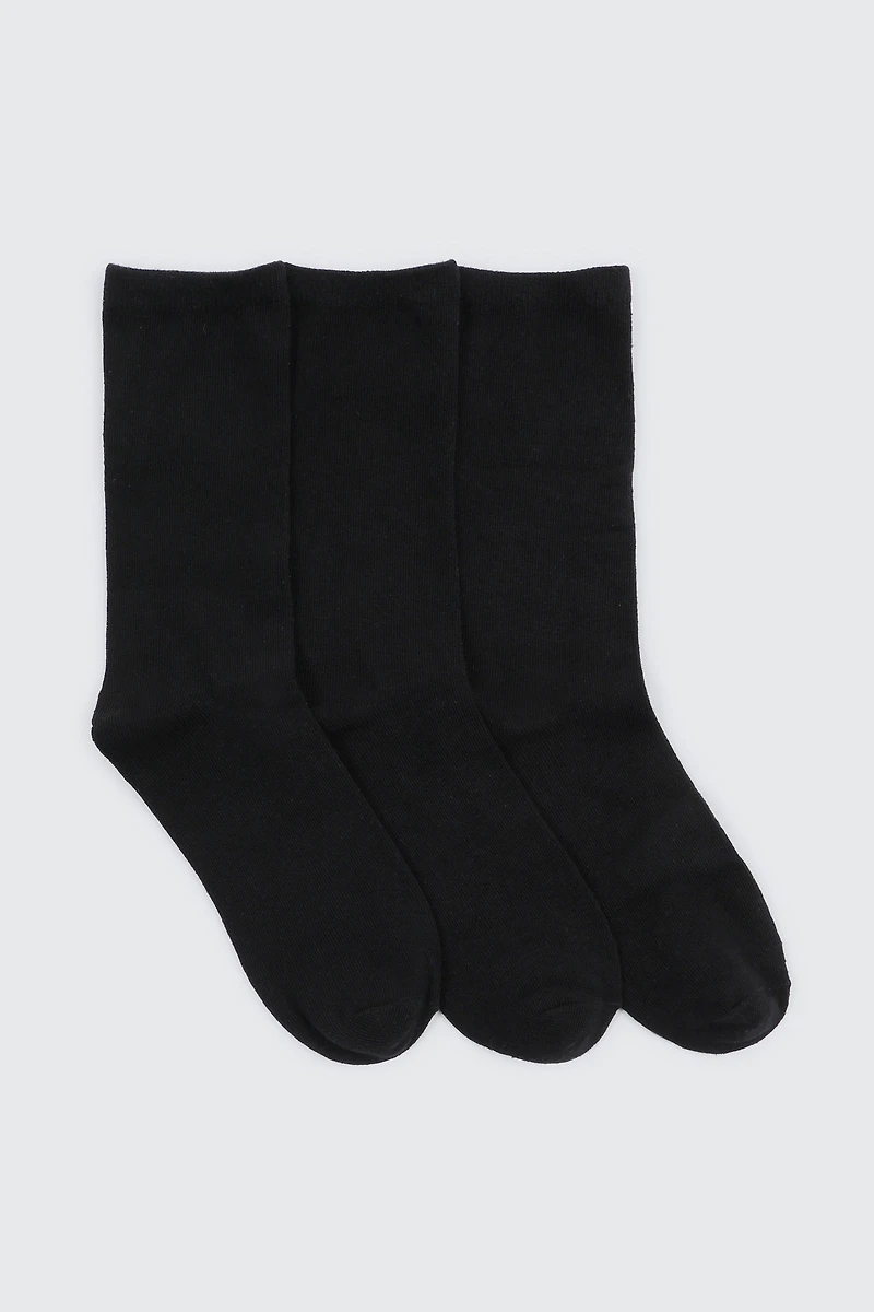 Ardene 3-Pack Cotton Blend Crew Socks in Black | Polyester/Cotton/Elastane