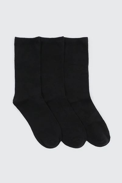 Ardene 3-Pack Cotton Blend Crew Socks in Black | Polyester/Cotton/Elastane