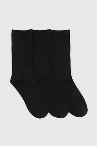 Ardene 3-Pack Cotton Blend Crew Socks in Black | Polyester/Cotton/Elastane
