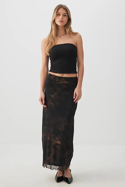 Ardene Mesh Maxi Skirt in Brown | Size | Polyester/Spandex