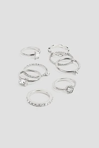 Ardene 8-Pack Thin Rings with Stone Embellishment in Silver | Size Small