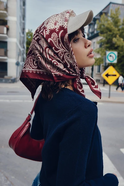 Ardene Paisley Square Satin Scarf in Burgundy | Polyester