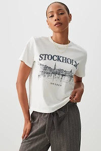 Ardene Short Graphic T-Shirt in Off-White | Size | 100% Cotton