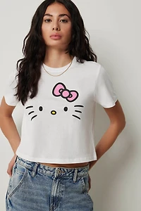 Ardene Hello Kitty Crop T-Shirt in White | Size Medium | 100% Cotton