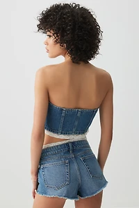 Haut tube en denim bordé de dentelle