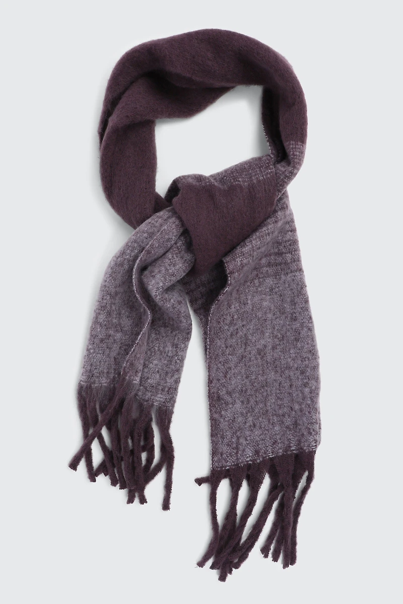 Ardene Rectangular Ombre Scarf with Fringes in Dark Purple | Polyester