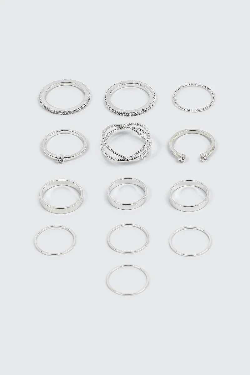 Ardene 12-Pack Assorted Rings in Silver | Size