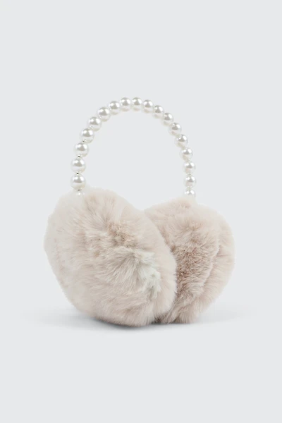 Ardene Faux Fur & Pearl Earmuffs in Off-White | Polyester/Nylon