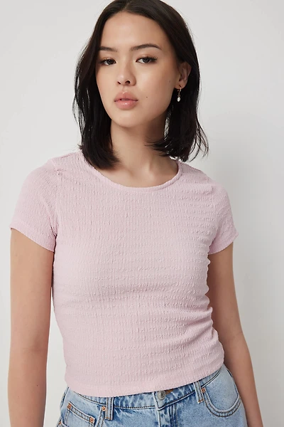 Ardene Puckered Knit T-Shirt in Light Pink | Size