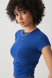 Ardene Ruched Side T-Shirt in Blue | Size Large | Cotton/Elastane/Viscose