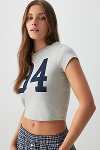 Ardene Graphic Crop PJ Top in Grey | Size Small | Cotton/Elastane | Eco-Conscious