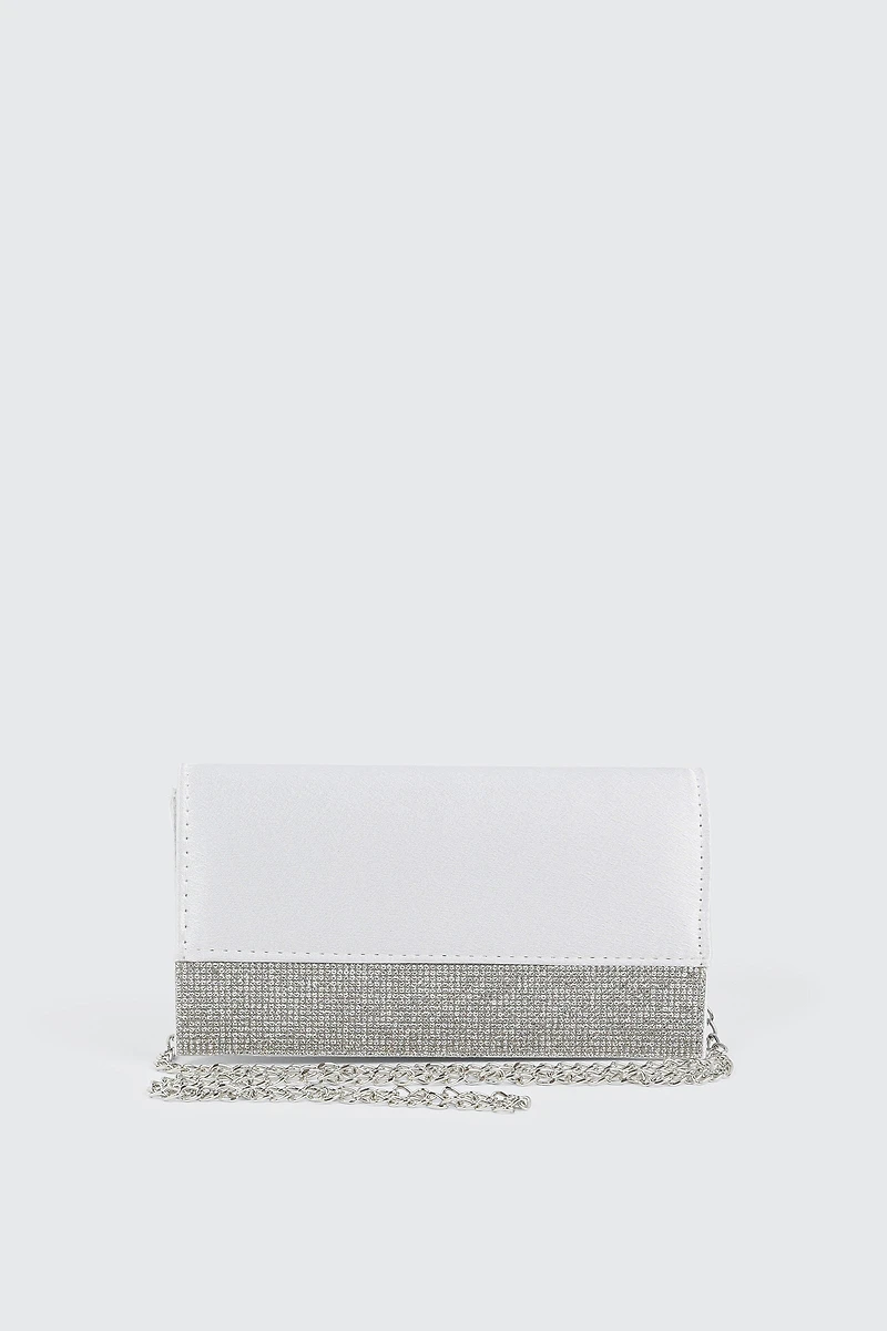Ardene Rhinestone Embellished Clutch in White | Polyester