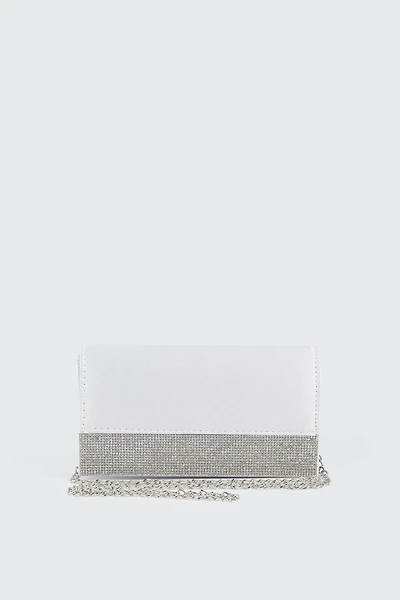 Ardene Rhinestone Embellished Clutch in White | Polyester